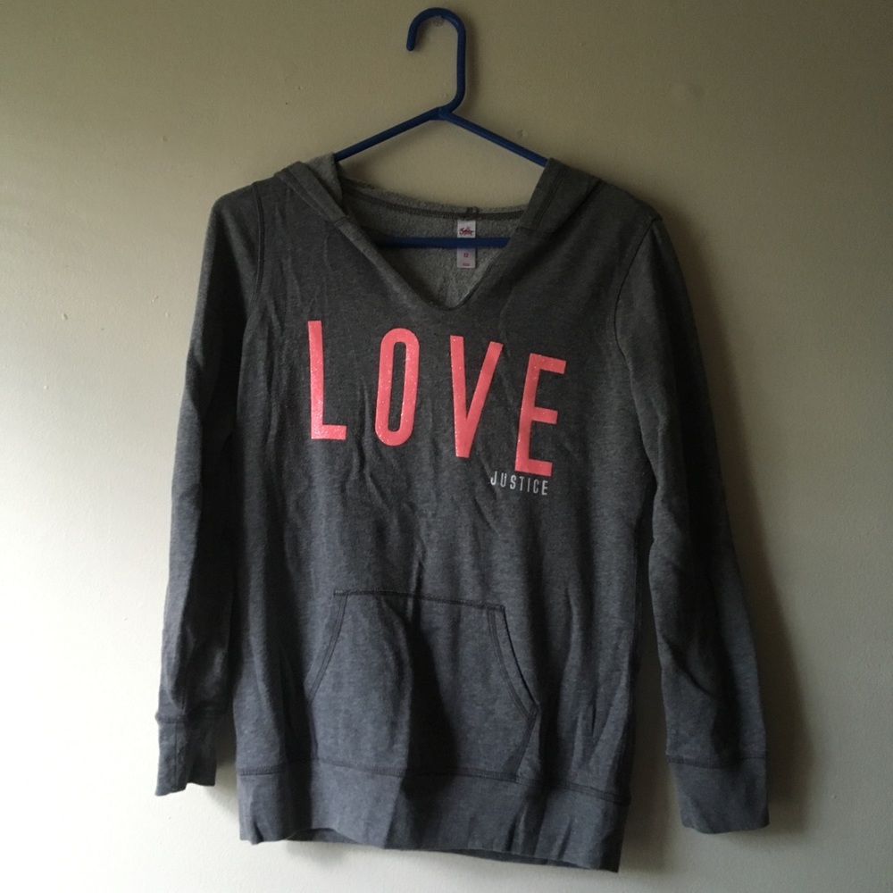Gray hoodie that says love